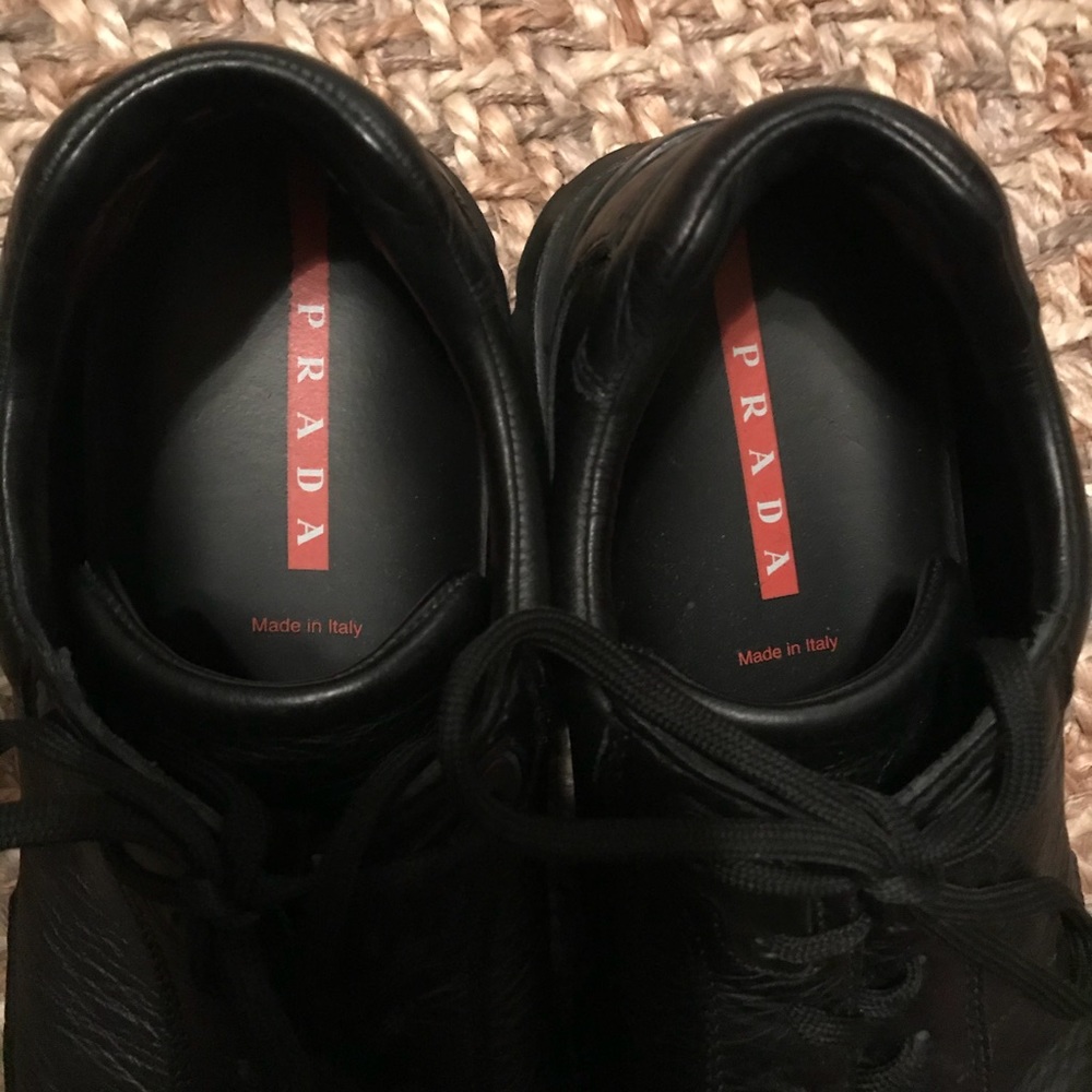 Prada Black Leather Sneakers, Size8.5